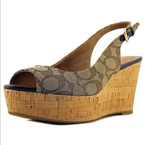 Coach wedges sandals brown tab cork